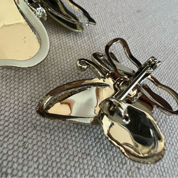 Vintage Rare Duo Butterfly Brooch Set Gold Tone Faux Pearl Accent - Picture 8 of 12